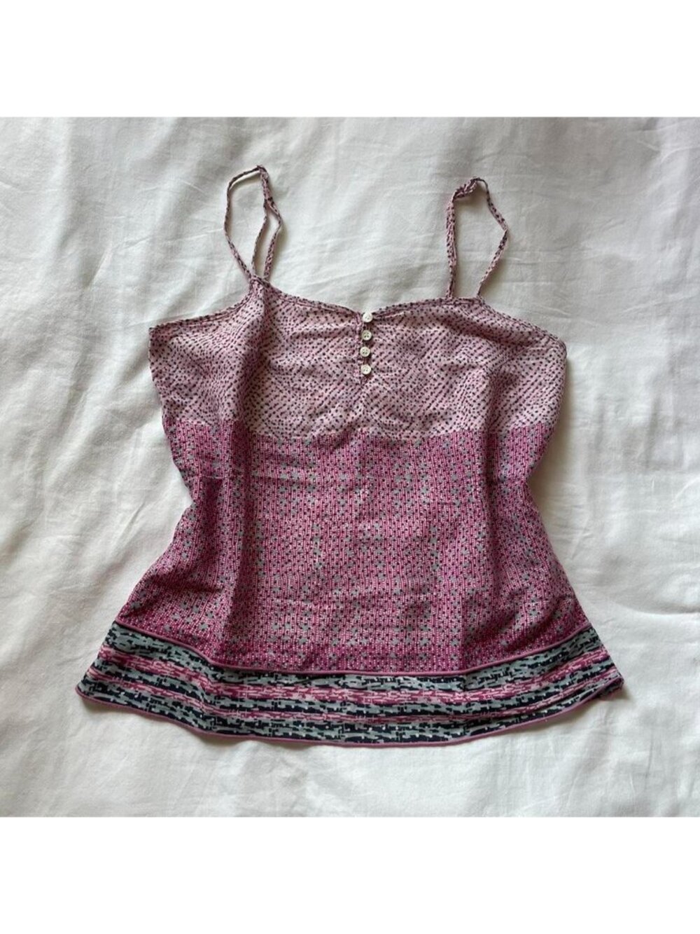 2000s American Eagle pink printed tank top with tie back detail
